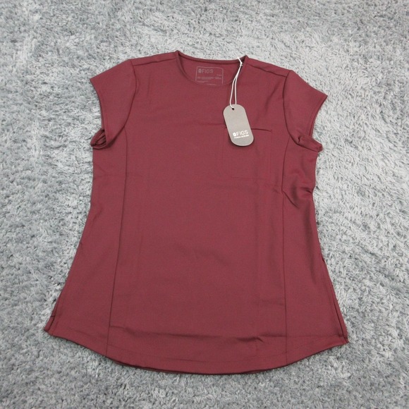 Figs Tops - FIGS Tunic Womens XL Burgundy Alma Slim Crewneck Scrub Top Moisture Pockets NWT